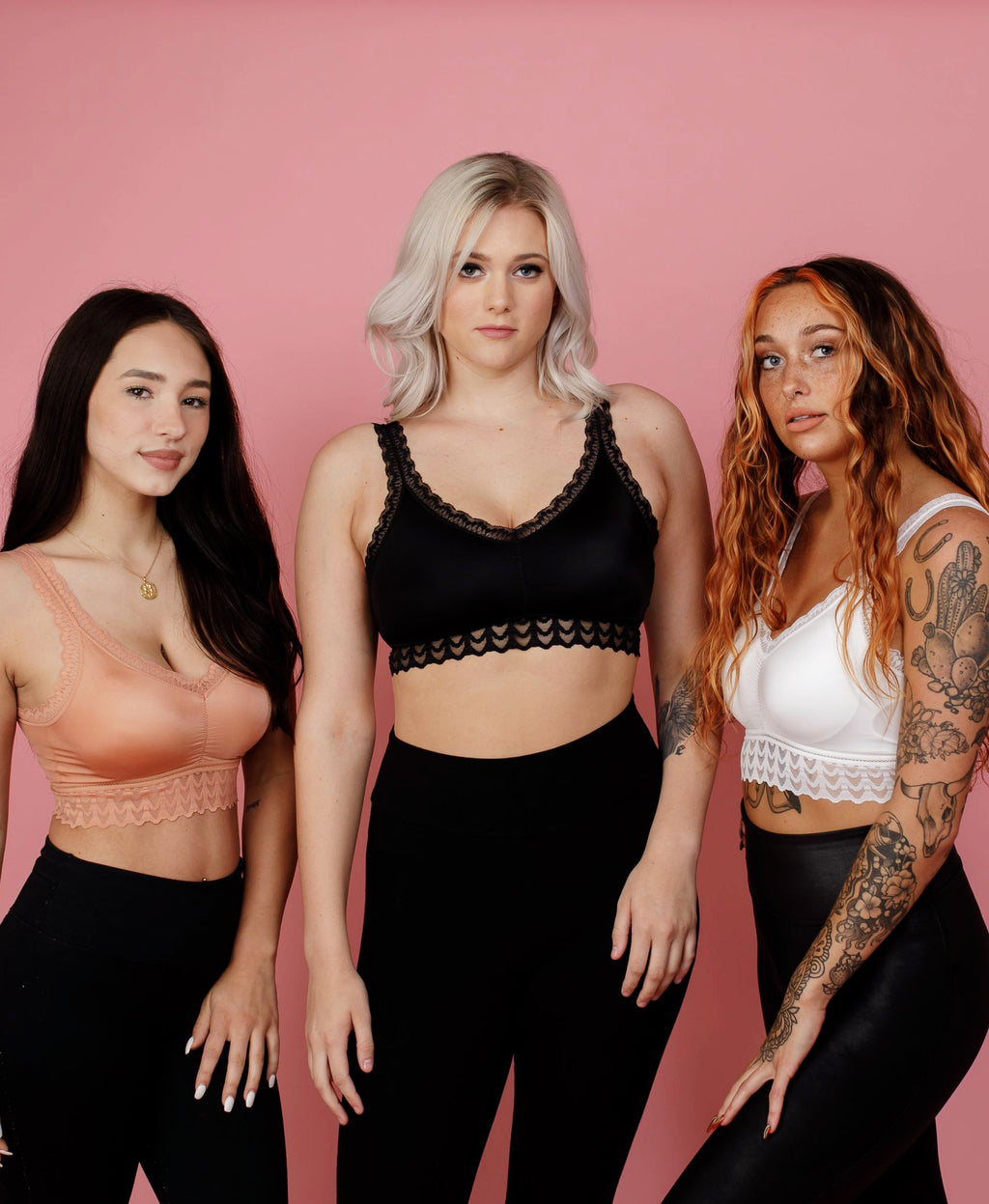 3 Models wearing different Lace Bralettes from JadyK Boutique in Nashville, TN