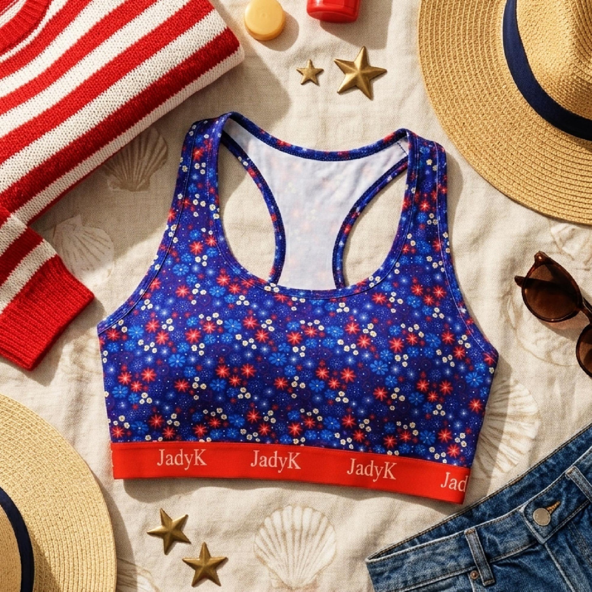 Arya Racerback DailyArmor™ Featuring Helping Hands™ Padding Technology + AquaShield™ Protection |Fireworks| JadyK By JadyK